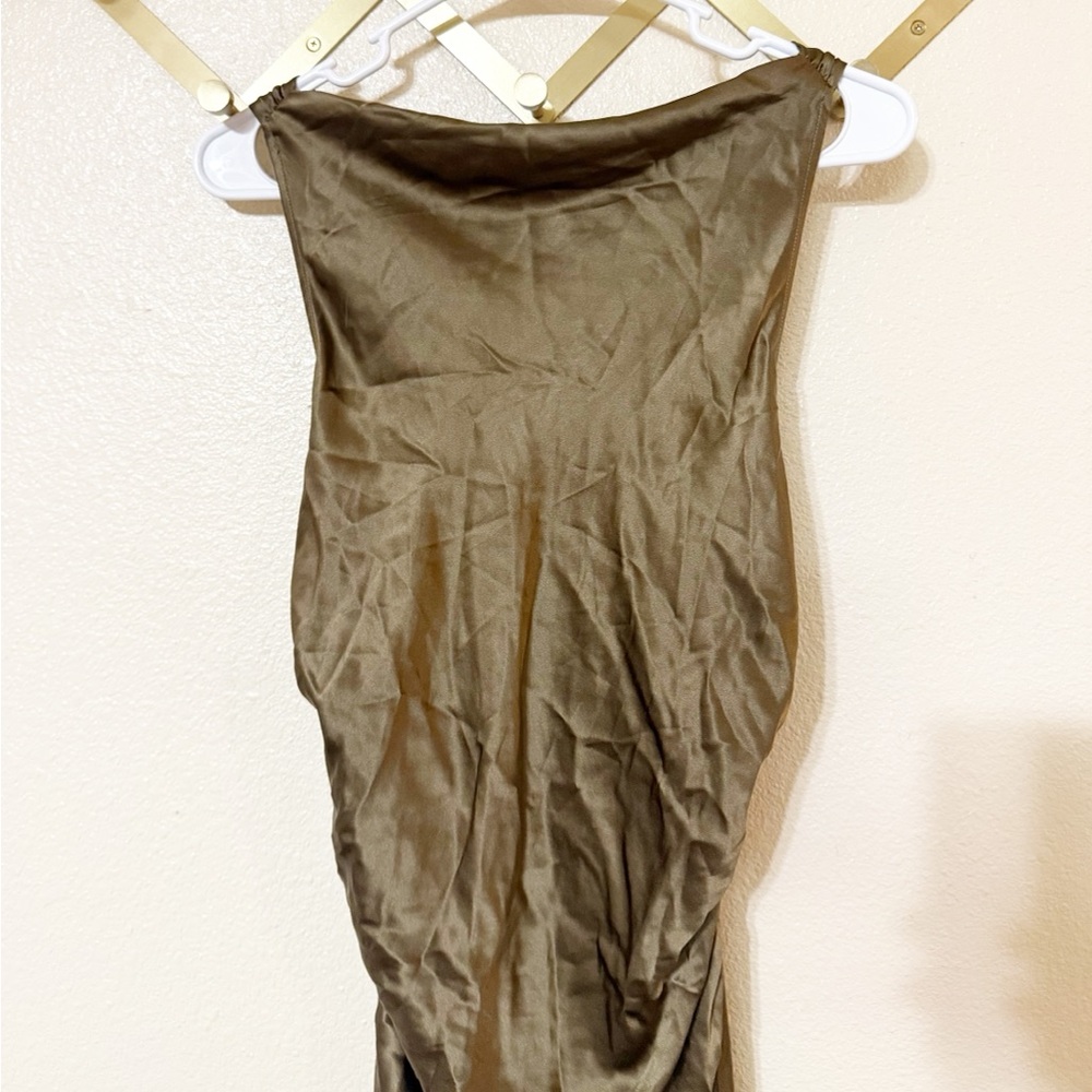 NWT Reformation Anaiis Morel Brown 100% Silk High Neck Open Back Maxi Dress Gown - Picture 11 of 15